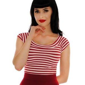 Retrolicious Striped Boat Neck Top in Red